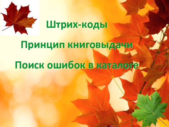 Штрих-коды Принцип книговыдачи Поиск ошибок в каталоге 