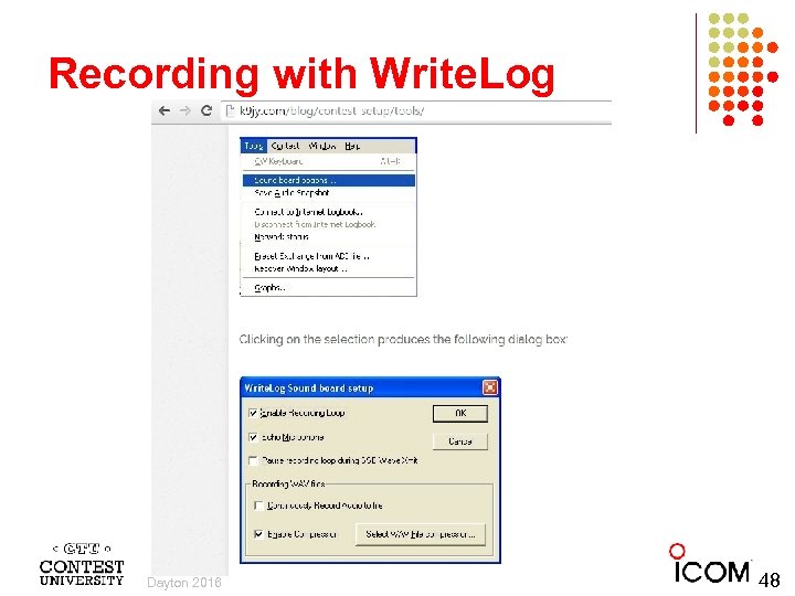 Recording with Write. Log Dayton 2016 48 