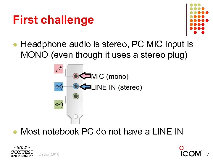 First challenge l Headphone audio is stereo, PC MIC input is MONO (even though
