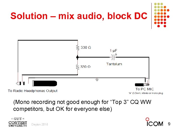 Solution – mix audio, block DC (Mono recording not good enough for “Top 3”