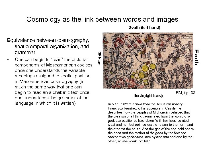 Cosmology as the link between words and images South (left hand) Equivalence between cosmography,