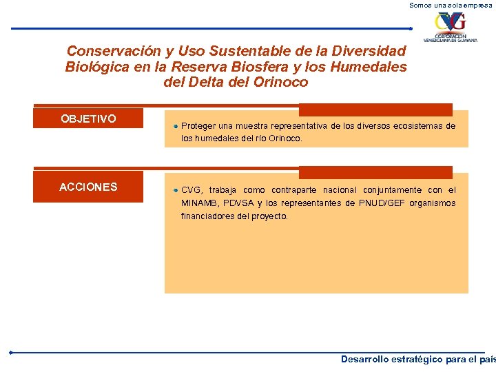 Somos una sola empresa Conservación y Uso Sustentable de la Diversidad Biológica en la