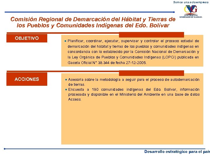 Somos una sola empresa Comisión Regional de Demarcación del Hábitat y Tierras de los