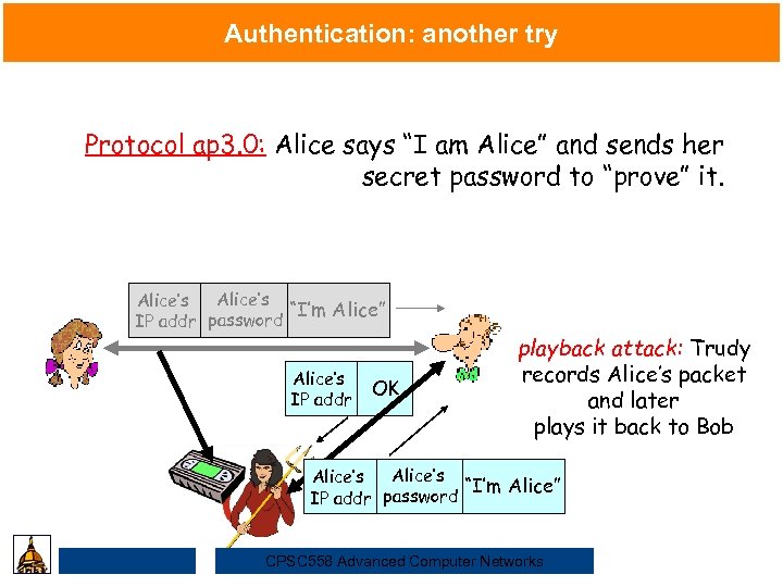 Authentication: another try Protocol ap 3. 0: Alice says “I am Alice” and sends