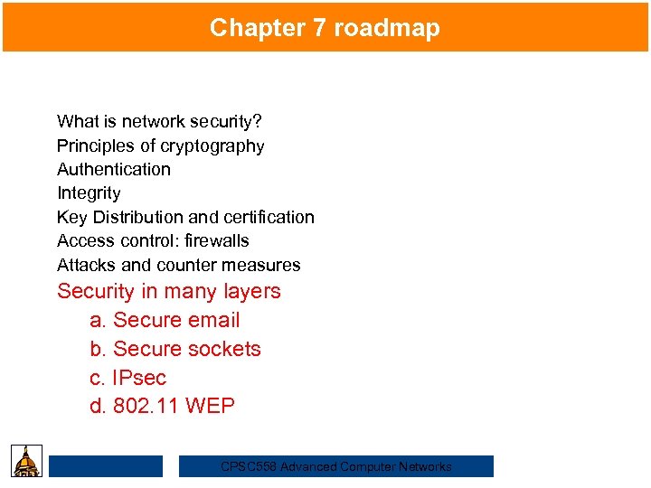 Chapter 7 roadmap What is network security? Principles of cryptography Security Authentication Integrity Key