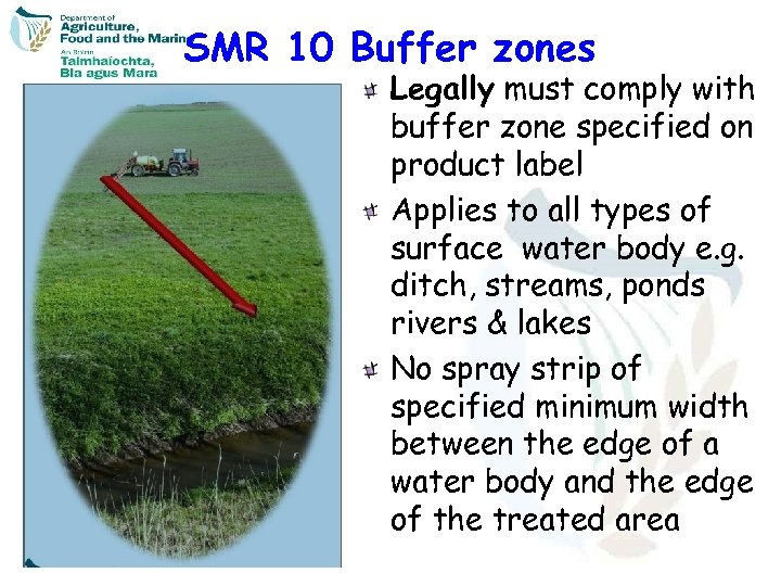 SMR 10 Buffer zones Legally must comply with buffer zone specified on product label