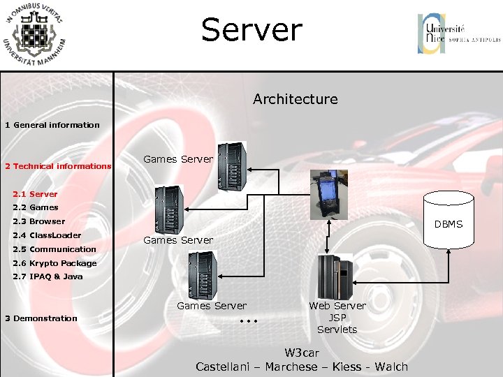 Server Architecture 1 General information 2 Technical informations Games Server 2. 1 Server 2.