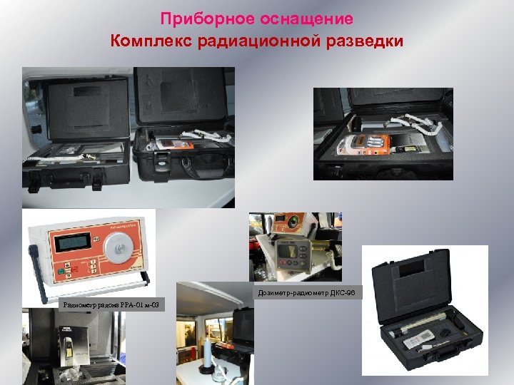 Приборное оснащение Комплекс радиационной разведки Дозиметр-радиометр ДКС-96 Радиометр радона РРА-01 м-03 