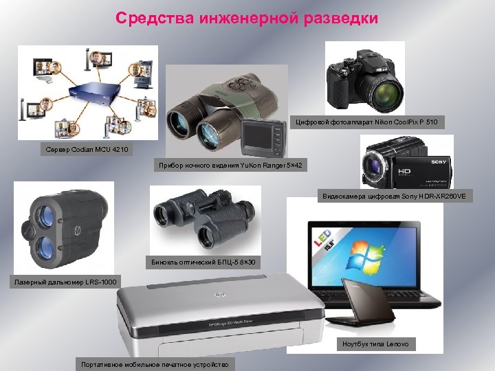 Средства инженерной разведки Цифровой фотоаппарат Nikon Cool. Pix P 510 Сервер Сodian MCU 4210
