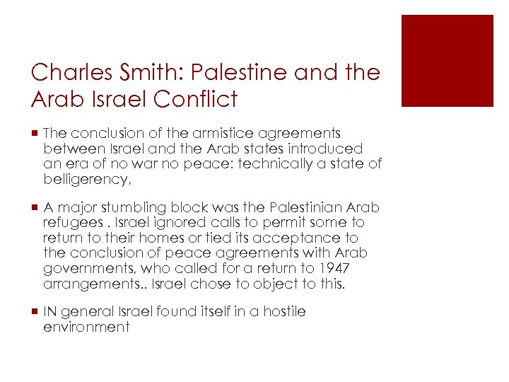 Charles Smith: Palestine and the Arab Israel Conflict ¡ The conclusion of the armistice
