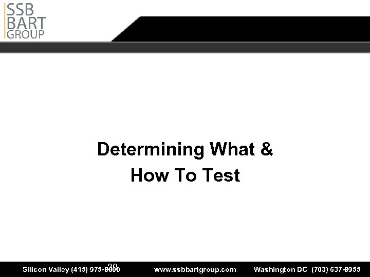 Determining What & How to Test Determining What & How To Test The leader