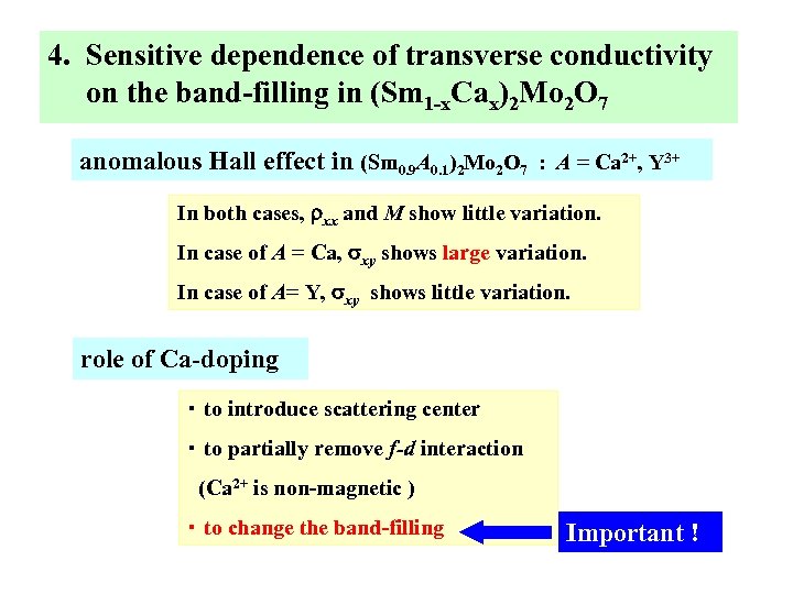 4. Sensitive dependence of transverse conductivity on the band-filling in (Sm 1 -x. Cax)2