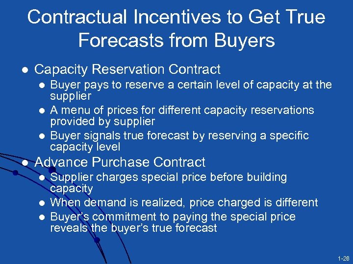 Contractual Incentives to Get True Forecasts from Buyers l Capacity Reservation Contract l l