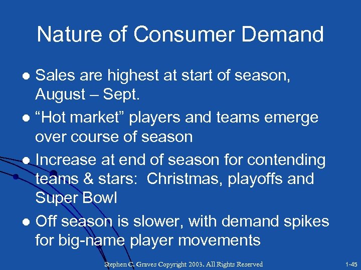 Nature of Consumer Demand Sales are highest at start of season, August – Sept.