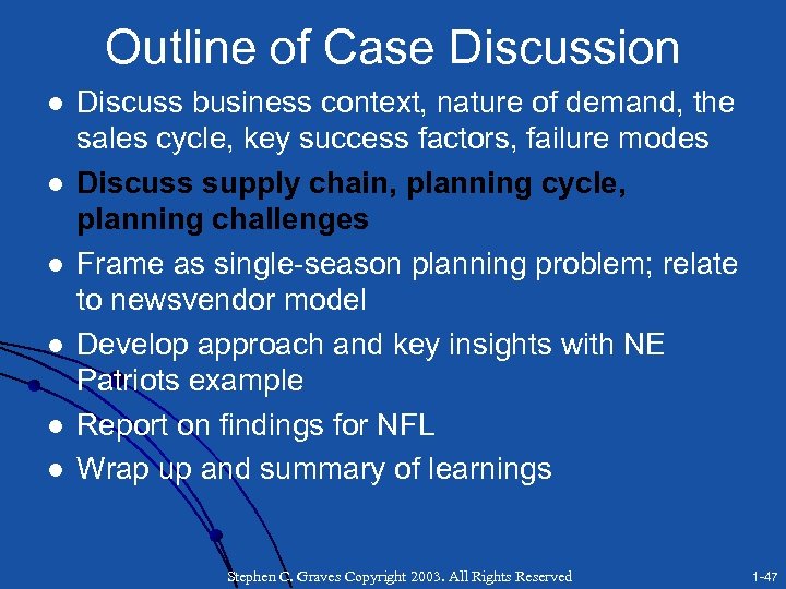 Outline of Case Discussion l l l Discuss business context, nature of demand, the