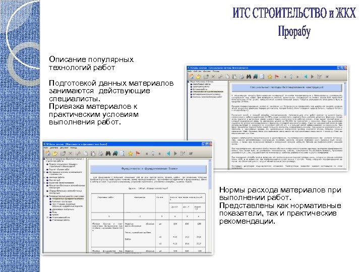 Описание популярных технологий работ Подготовкой данных материалов занимаются действующие специалисты. Привязка материалов к практическим