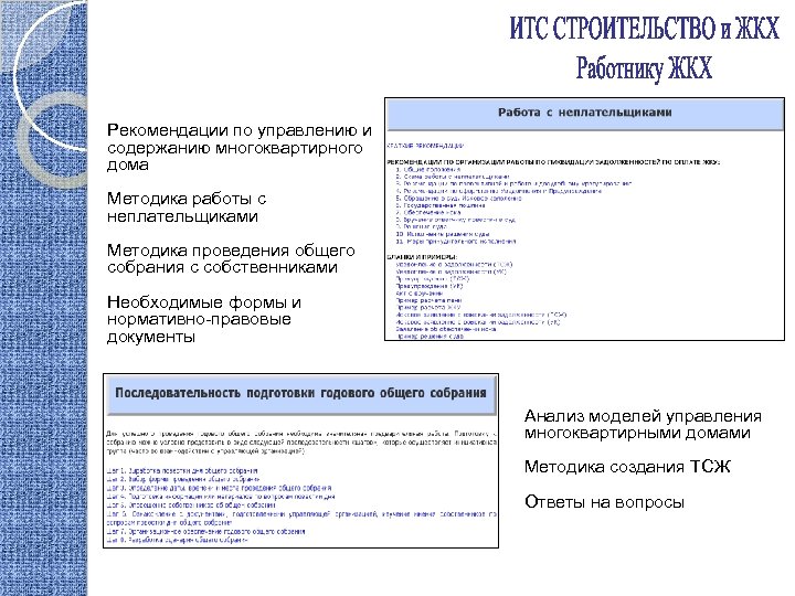 Рекомендации по управлению и содержанию многоквартирного дома Методика работы с неплательщиками Методика проведения общего