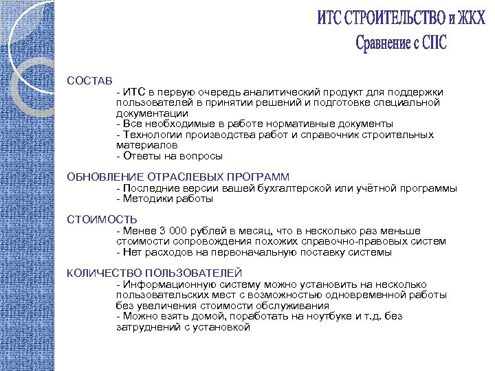 СОСТАВ - ИТС в первую очередь аналитический продукт для поддержки пользователей в принятии решений
