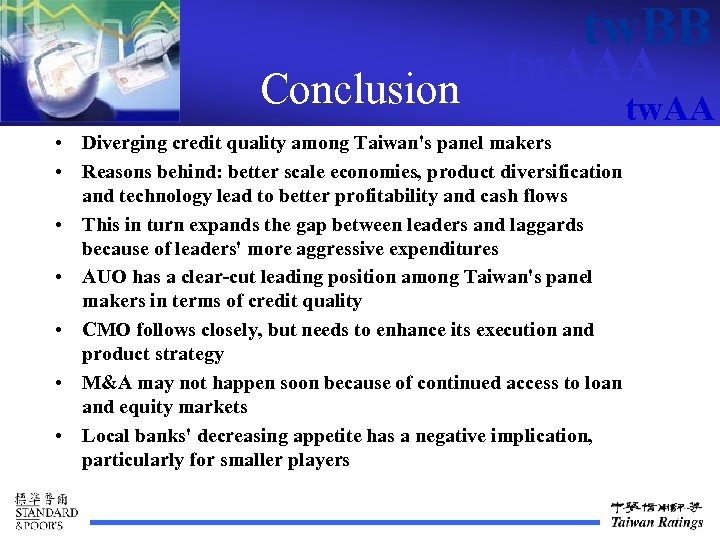 tw. BB tw. AAA Conclusion tw. AA • Diverging credit quality among Taiwan's panel