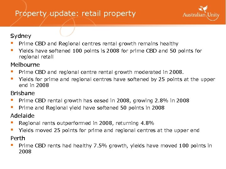 Property update: retail property Sydney § § Prime CBD and Regional centres rental growth