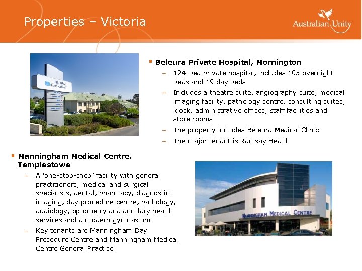 Properties – Victoria § Beleura Private Hospital, Mornington – 124 -bed private hospital, includes
