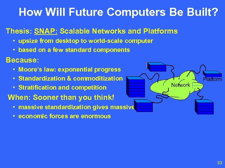 How Will Future Computers Be Built? Thesis: SNAP: Scalable Networks and Platforms • upsize