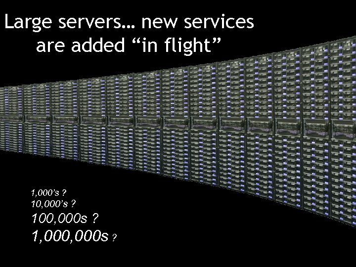 Large servers… new services are added “in flight” 1, 000’s ? 100, 000 s