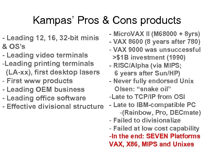 Kampas’ Pros & Cons products - Leading 12, 16, 32 -bit minis & OS’s