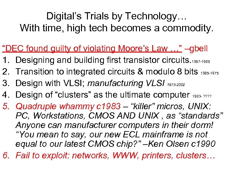 Digital’s Trials by Technology… With time, high tech becomes a commodity. “DEC found guilty