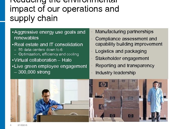 Reducing the environmental impact of our operations and supply chain • Aggressive energy use