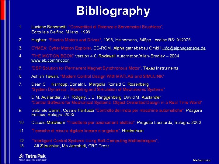 Bibliography 1. Luciano Bonometti: “Convertitori di Potenza e Servomotori Brushless”, Editoriale Delfino, Milano, 1996