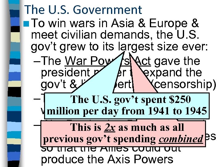 The U. S. Government n To win wars in Asia & Europe & meet
