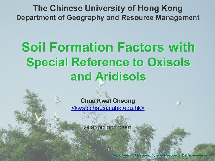 The Chinese University of Hong Kong Department of Geography and Resource Management Soil Formation