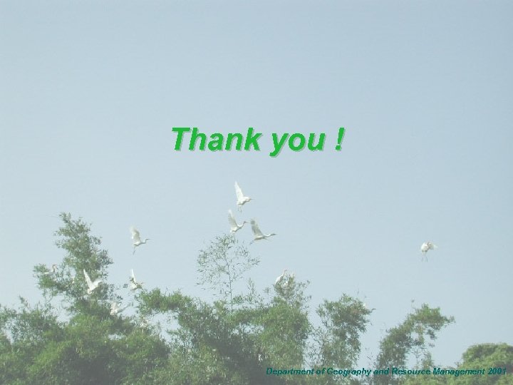 Thank you ! Department of Geography and Resource Management 2001 