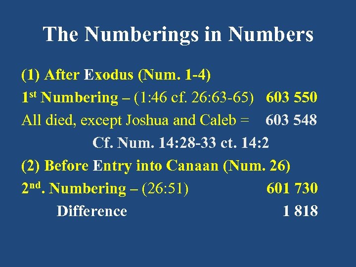 The Numberings in Numbers (1) After Exodus (Num. 1 -4) 1 st Numbering –