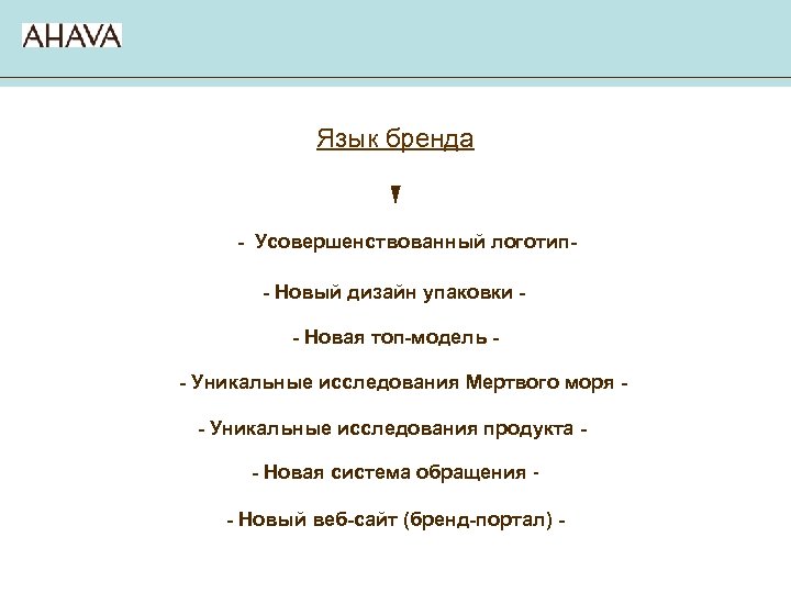 Язык бренда - Усовершенствованный логотип- Новый дизайн упаковки - Новая топ-модель - Уникальные исследования