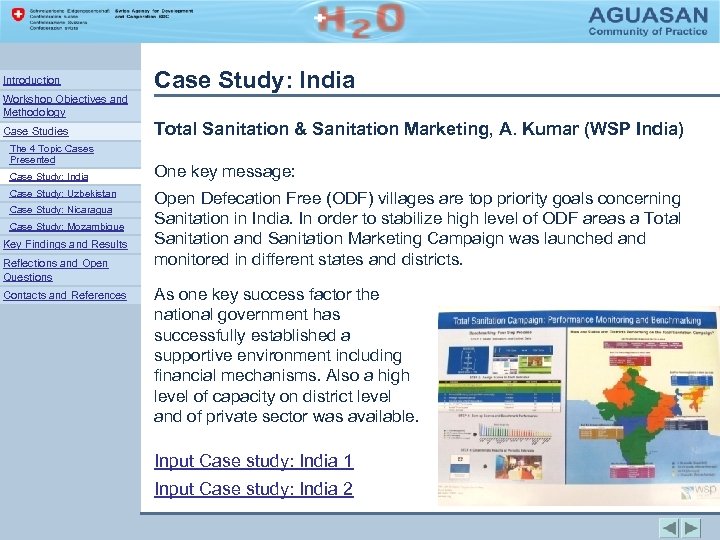 Introduction Case Study: India Workshop Objectives and Methodology Case Studies The 4 Topic Cases