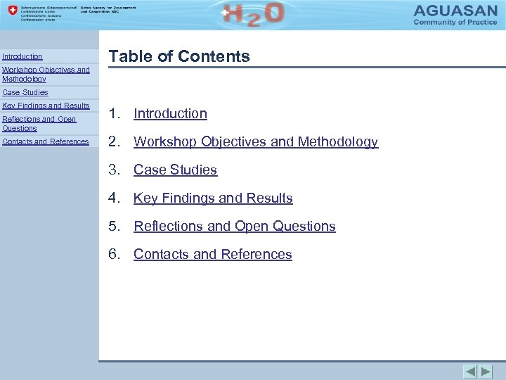 Introduction Table of Contents Workshop Objectives and Methodology Case Studies Key Findings and Results