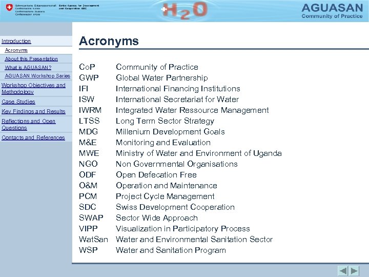 Introduction Acronyms About this Presentation What is AGUASAN? AGUASAN Workshop Series Workshop Objectives and