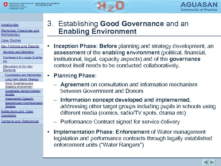 Introduction Workshop Objectives and Methodology 3. Establishing Good Governance and an Enabling Environment Case