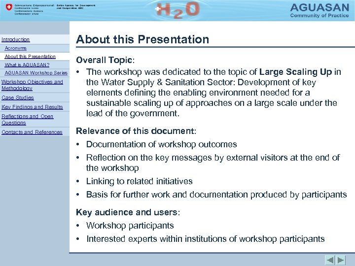 Introduction Acronyms About this Presentation What is AGUASAN? AGUASAN Workshop Series Workshop Objectives and