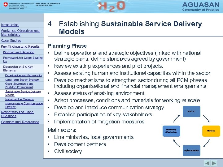 Introduction Workshop Objectives and Methodology 4. Establishing Sustainable Service Delivery Models Case Studies Key