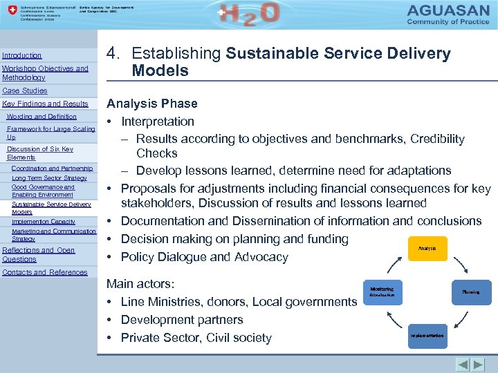 Introduction Workshop Objectives and Methodology 4. Establishing Sustainable Service Delivery Models Case Studies Key