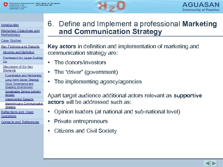 Introduction Workshop Objectives and Methodology 6. Define and Implement a professional Marketing and Communication