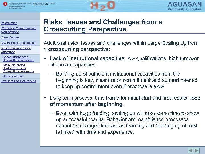Introduction Workshop Objectives and Methodology Risks, Issues and Challenges from a Crosscutting Perspective Case