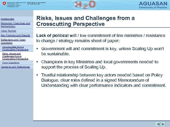 Introduction Workshop Objectives and Methodology Risks, Issues and Challenges from a Crosscutting Perspective Case