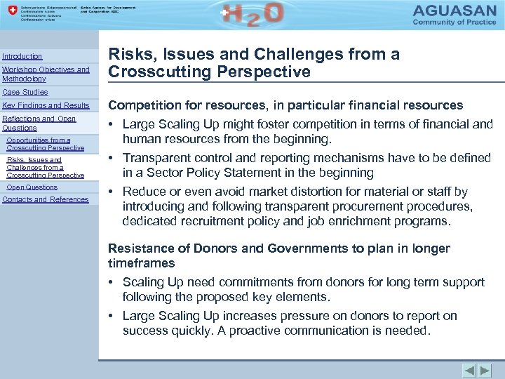 Introduction Workshop Objectives and Methodology Risks, Issues and Challenges from a Crosscutting Perspective Case