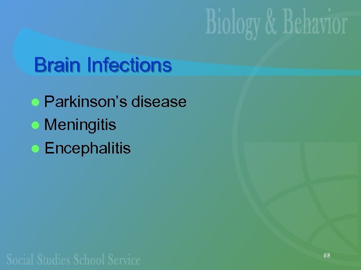 Brain Infections l Parkinson’s disease l Meningitis l Encephalitis 68 