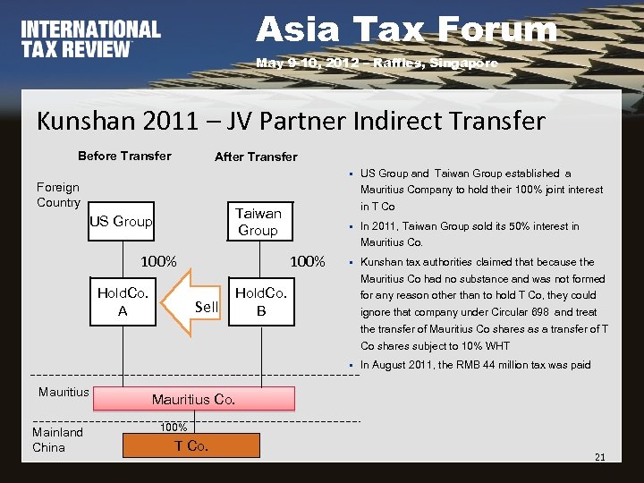 Asia Tax Forum May 9 -10, 2012 – Raffles, Singapore Kunshan 2011 – JV