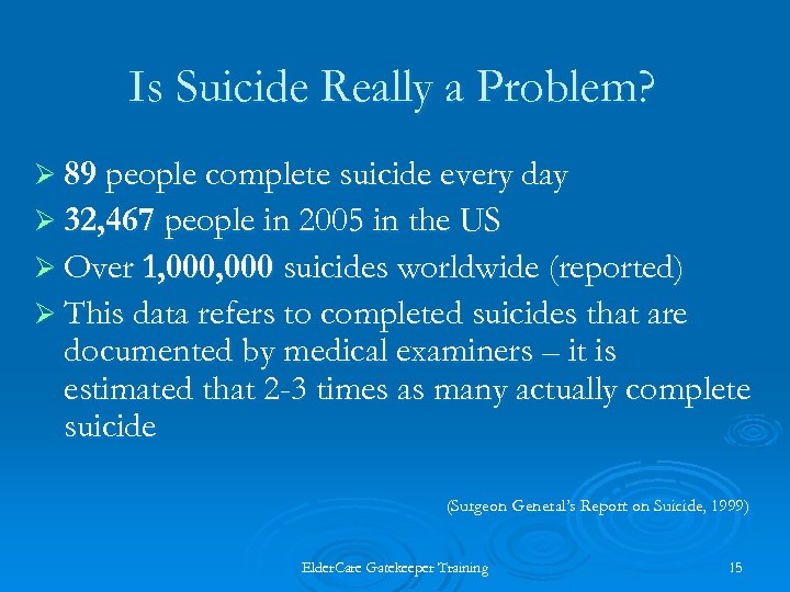 Is Suicide Really a Problem? Ø 89 people complete suicide every day Ø 32,